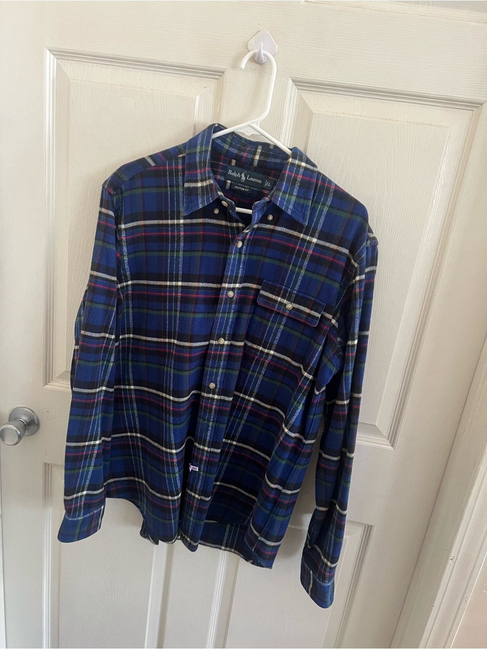 Vintage Ralph Lauren Men’s Blue Plaid Flannel Long Sleeve Button Up